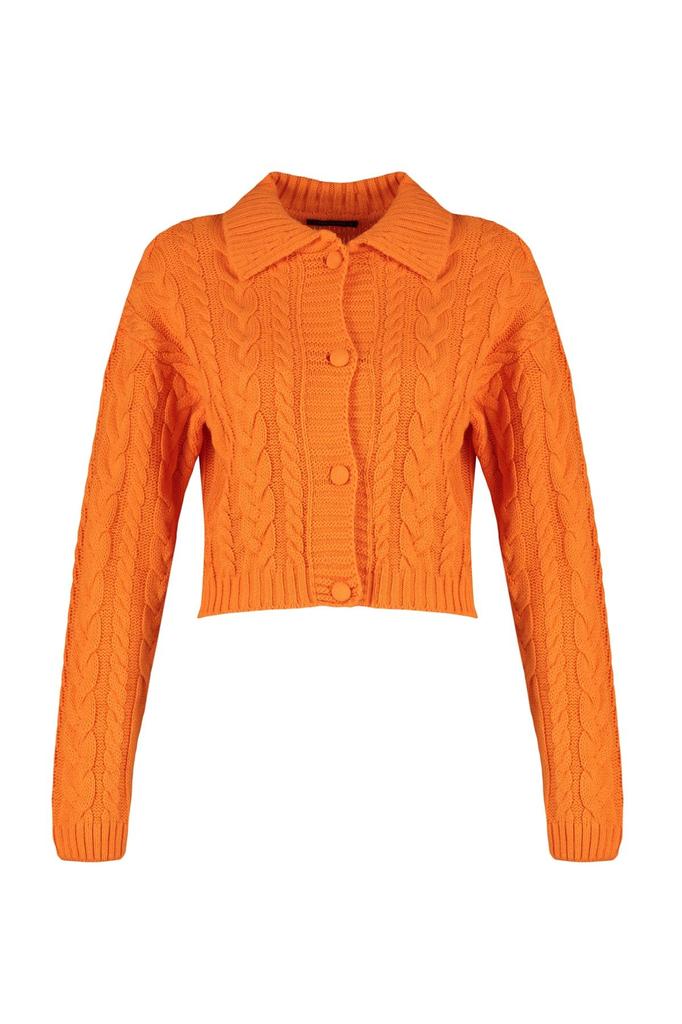 Женский модный новый кардиган оранжевый укороченный трикотажный кардиган