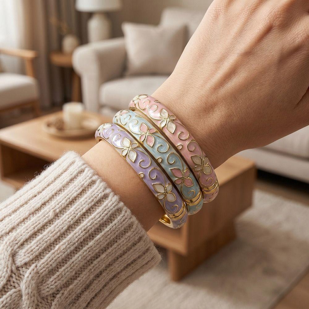 Traditional Floral Filigree Flower Bangle Enamel Women's Hand Bracelet Jewelry Gifts