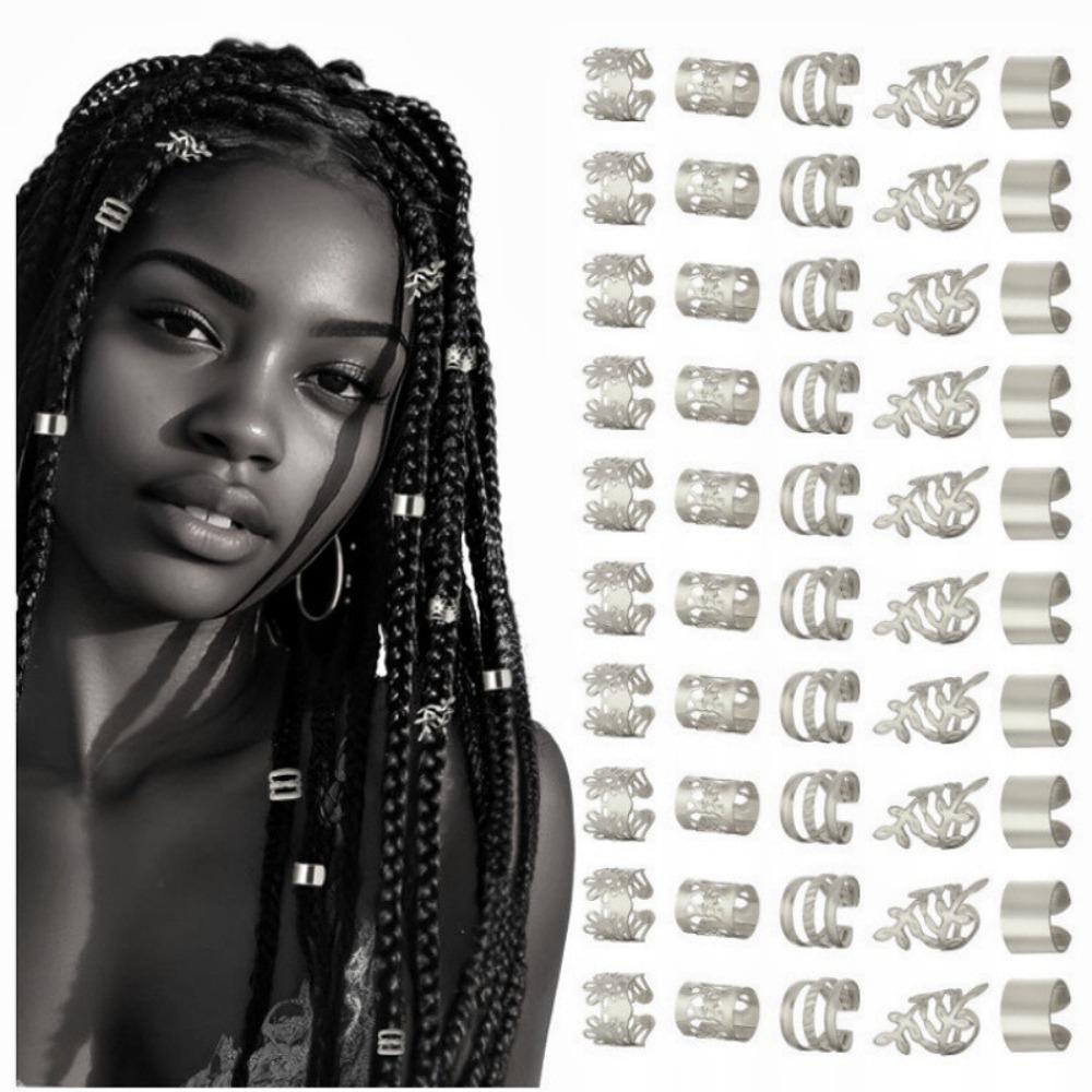 40/50 Pieces Metal Long Hair Cuffs Clips Pendants Hair Dcorations Dreadlocks Beads for Women Men