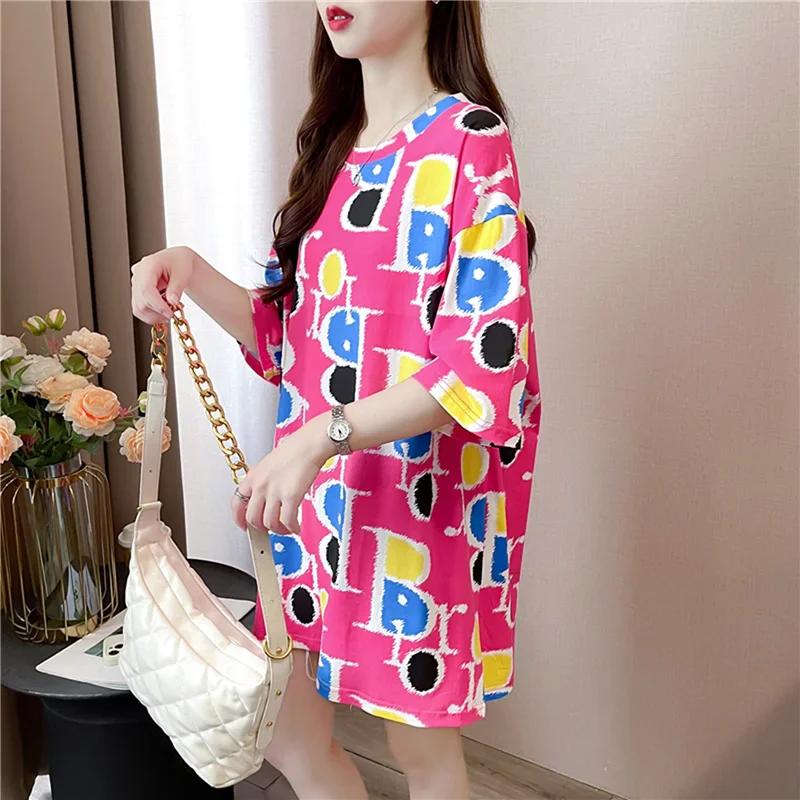 Летняя винтажная футболка с принтом Мода Женская Оверсайз Графические Длинные Футболки Y2k Топы Харадзюку хип-хоп Уличная одежда молодежная