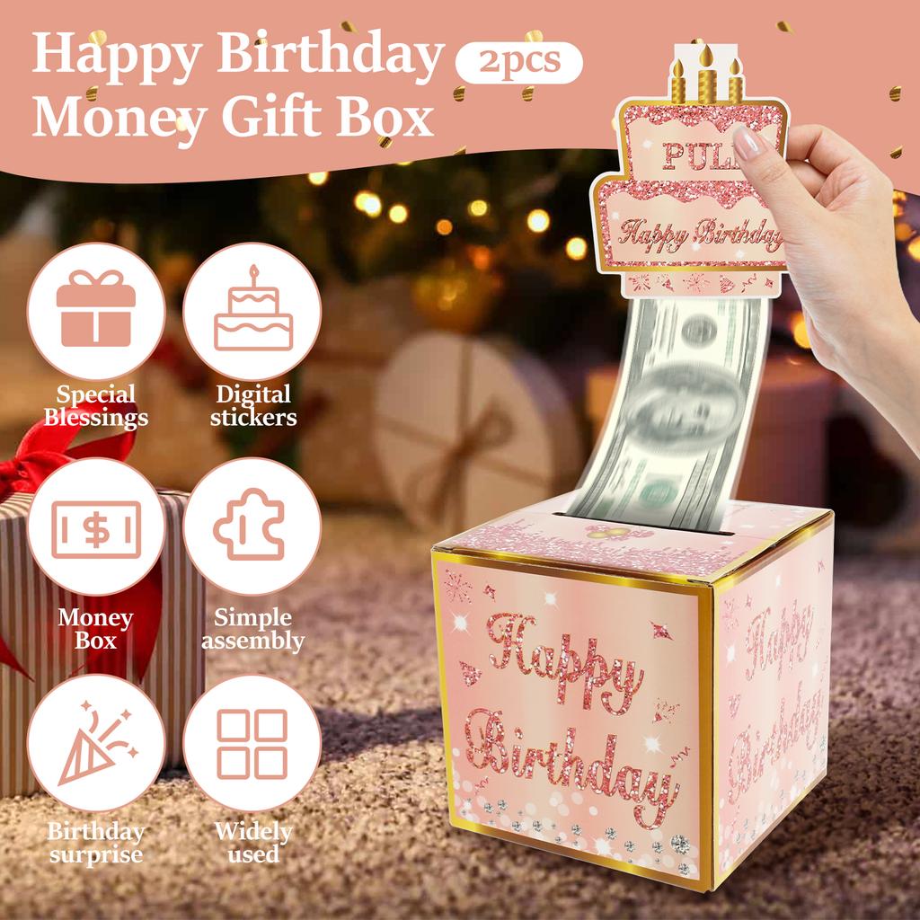 2Pcs Birthday Money Pull Box Set Creative Happy Birthday Money Gift Box Exquisite Surprise Birthday Party Cash Gift Box DIY
