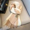 Winter Fashion British Pure Wool Scarf Women's Warm Long Thickened Fringed Scarf Couple Shawl Versatile