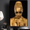 Black Hand and Gold Lip Nude Woman Oil Painting On Canvas Cuadros Posters and Prints African Wall Art Picture for Living Room