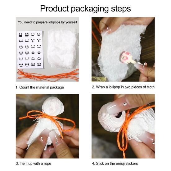 12 шт. оберток для леденцов-привидений на Хэллоуин, белые тканевые обертки для конфет-привидений для самодельных конфет, DIY украшение для вечеринки «Сладость или гадость»