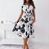 Women's Summer V-Neck Short Sleeve Temperament Shirt Dresses