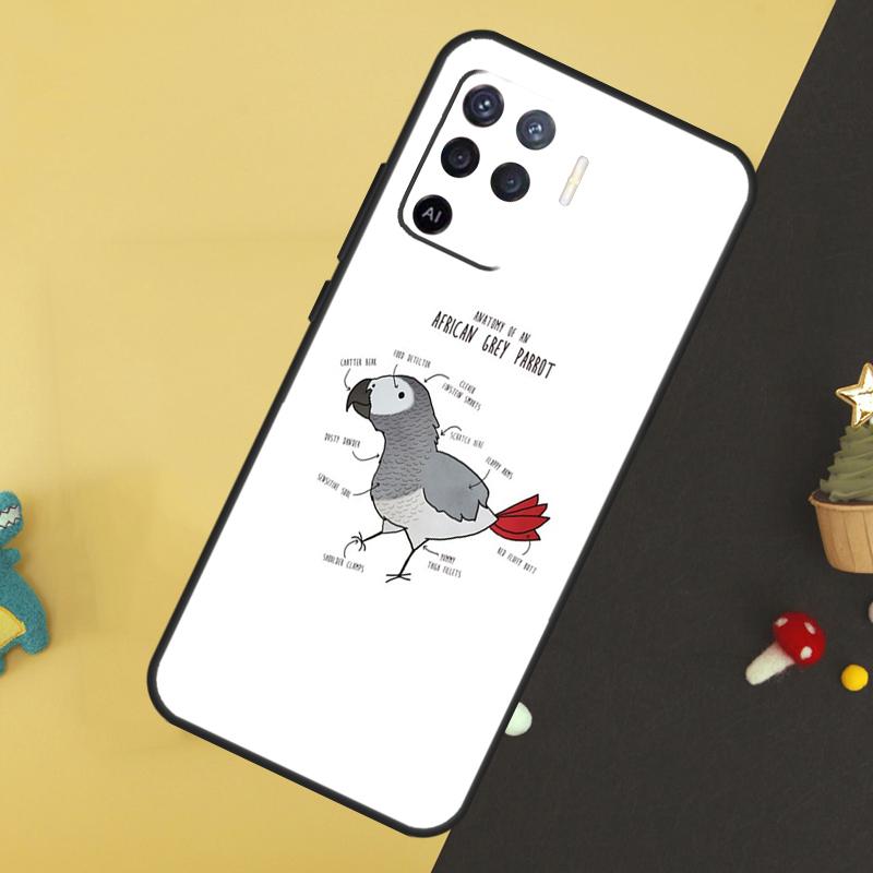 African Grey Parrot Case For Oppo A96 A76 A16 A17 A57 A60 A40 A80 A18 A38 A58 A78 A98 A15 A54 A74 A94 A6 A5 Pro