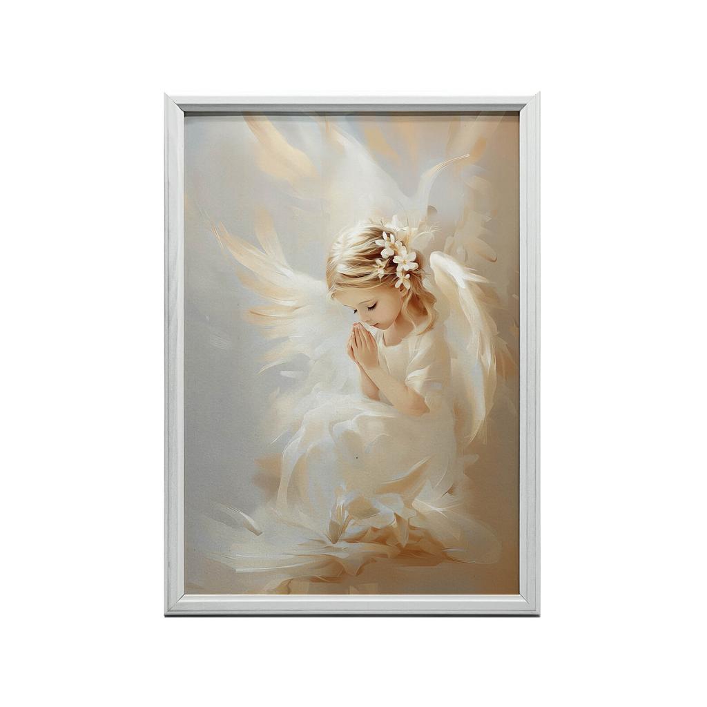 Angel In Flowers Angel In Flowers, 70X100 Cm, Wooden Frame Light Oak, Matte Paper 230 Gsm