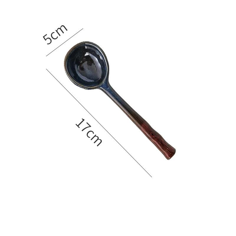 Керамическая маленькая суповая ложка в японском стиле, керамическая ложка, ложка с длинной ручкой, милая креативная ложка для риса для дома, кухонная посуда