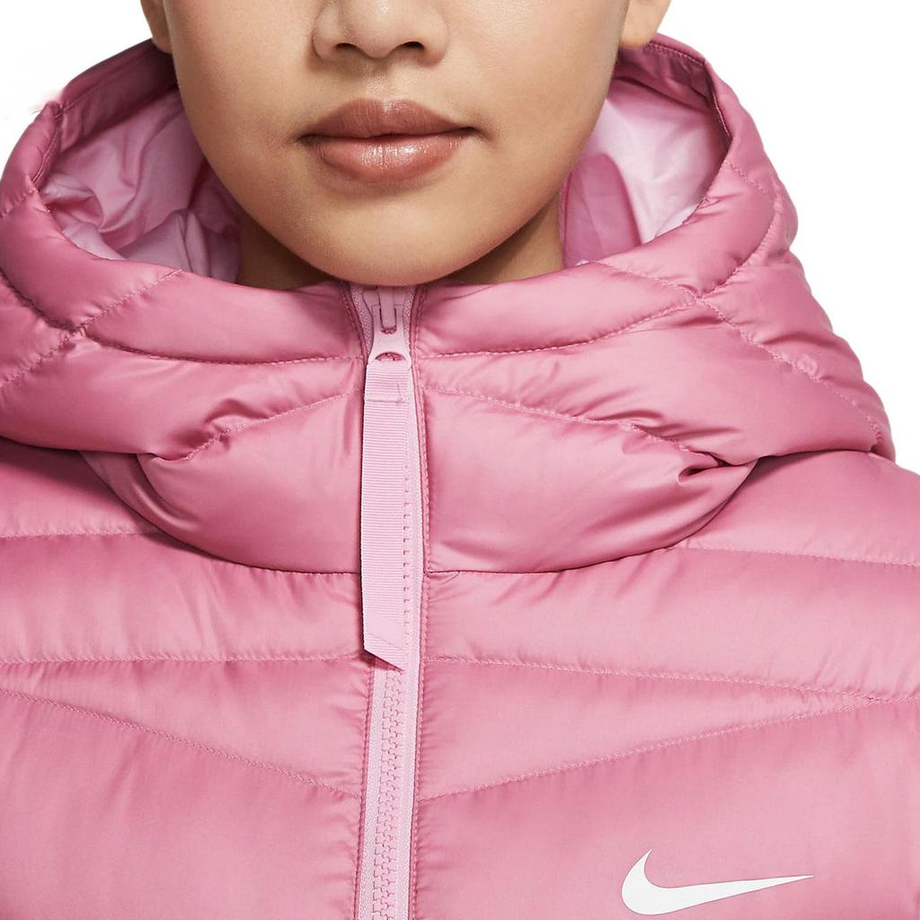 Nike Спортивная куртка Windrunner Down-Fill с капюшоном, однотонная, средней длины, с логотипом, женская, верхняя одежда, розового цвета CU5092-614