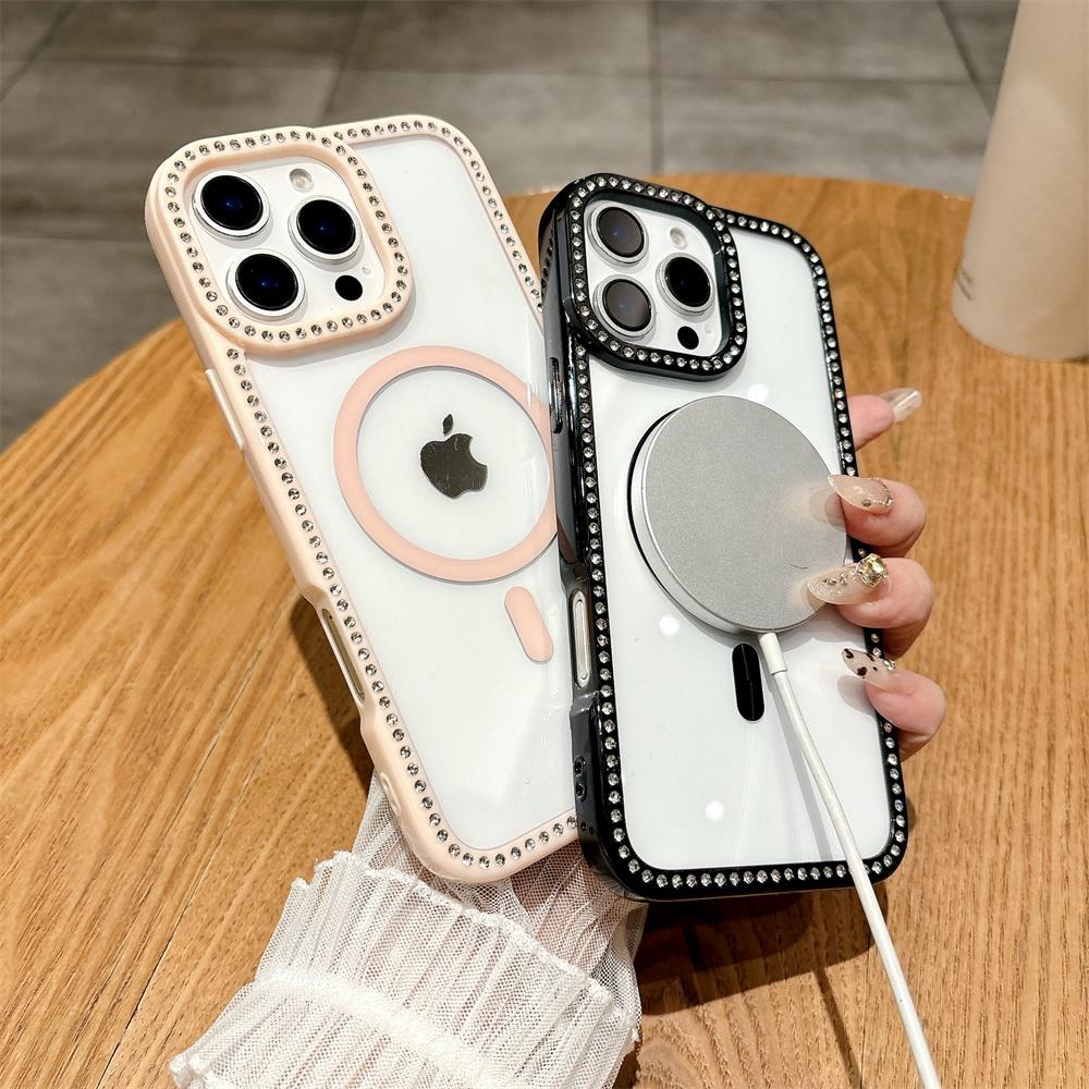 Новый модный блестящий прозрачный чехол с бриллиантами для iPhone 16 15 14 13 11 12 Pro Max 16 Plus Магнитный чехол-бампер с беспроводной зарядкой