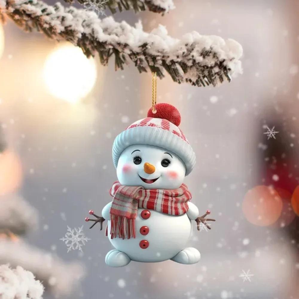 1pc Christmas Decoration Pendant 2D Acrylic Cartoon Christmas Snowman Home Garden Christmas Tree Pendant Party Decoration Decora