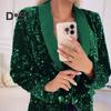 Женский пиджак с лацканами и длинными рукавами на пуговицах, пиджак с блестками, осенне-зимняя деловая верхняя одежда для уличной вечеринки