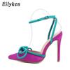 Eilyken Новые женские туфли-лодочки с узлом-бабочкой, свадебные туфли, дизайнерские модные стриптизерши с острым носком, сандалии на высоком каблуке-шпильке