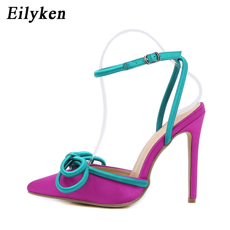 Eilyken Новые женские туфли-лодочки с узлом-бабочкой, свадебные туфли, дизайнерские модные стриптизерши с острым носком, сандалии на высоком каблуке-шпильке