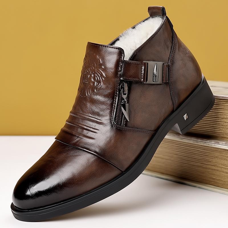Высококачественные осенние мужские новые удобные кожаные повседневные кожаные туфли модные мужские с боковой молнией с острым носком теплые повседневные короткие ботинки