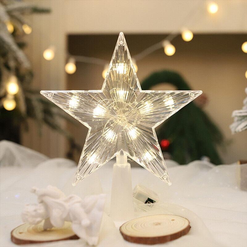 Glitter Star Christmas Tree Topper with LED Light Decor Xmas Tree Top Ornament
