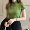 Women Summer Thin Knitted Sweater Top Half Turtleneck Short Sleeve Bottoming Shirt Knit Inside Tight Sweater Vest Tops