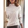 Tooxika Women's 2024 Autumn And Winter New High Collar Twist Hollow Thick Line Knit Sweater Top Pullover Sweater