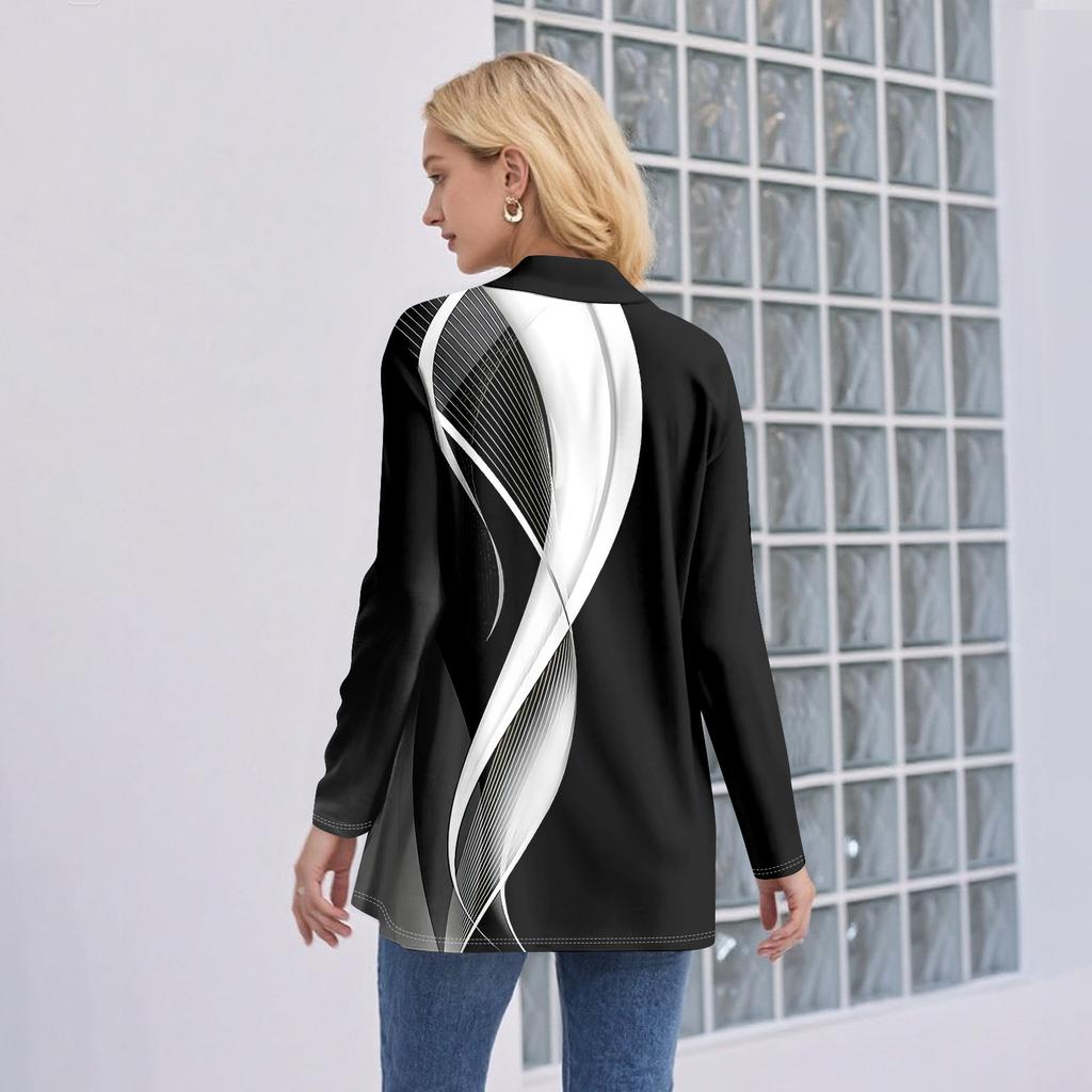 Женский кардиган с длинным рукавом, V-образным вырезом, модная рубашка с принтом, легкий, повседневный, свободный, тонкий кардиган с карманами