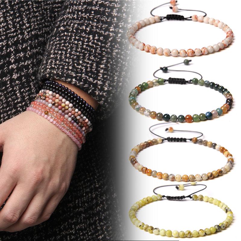 Для женщин бусины из камня оникса натуральные ювелирные изделия 4 мм регулируемый мужской браслет из лазурита лазурит высокое качество тканые яшмы популярные агаты подарок унисекс