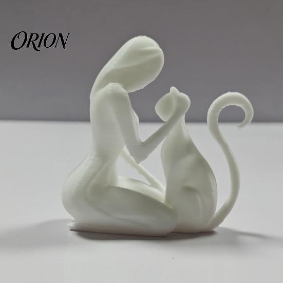 Скульптура 3D-печатная скульптура, Цельнолитая настольная фигурка, Абстрактный устойчивый декор Женщина Кот Арт-украшение для дома Подарок Минималистичный