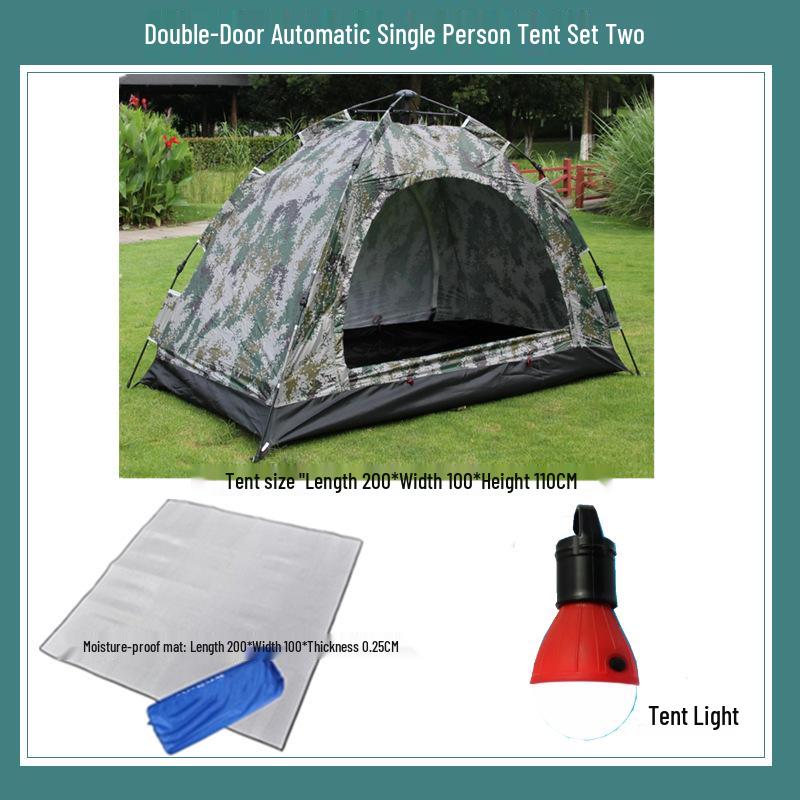 Camouflage 1-2 Person Windproof Pop-Up Camping Tent with Double Doors and Mesh