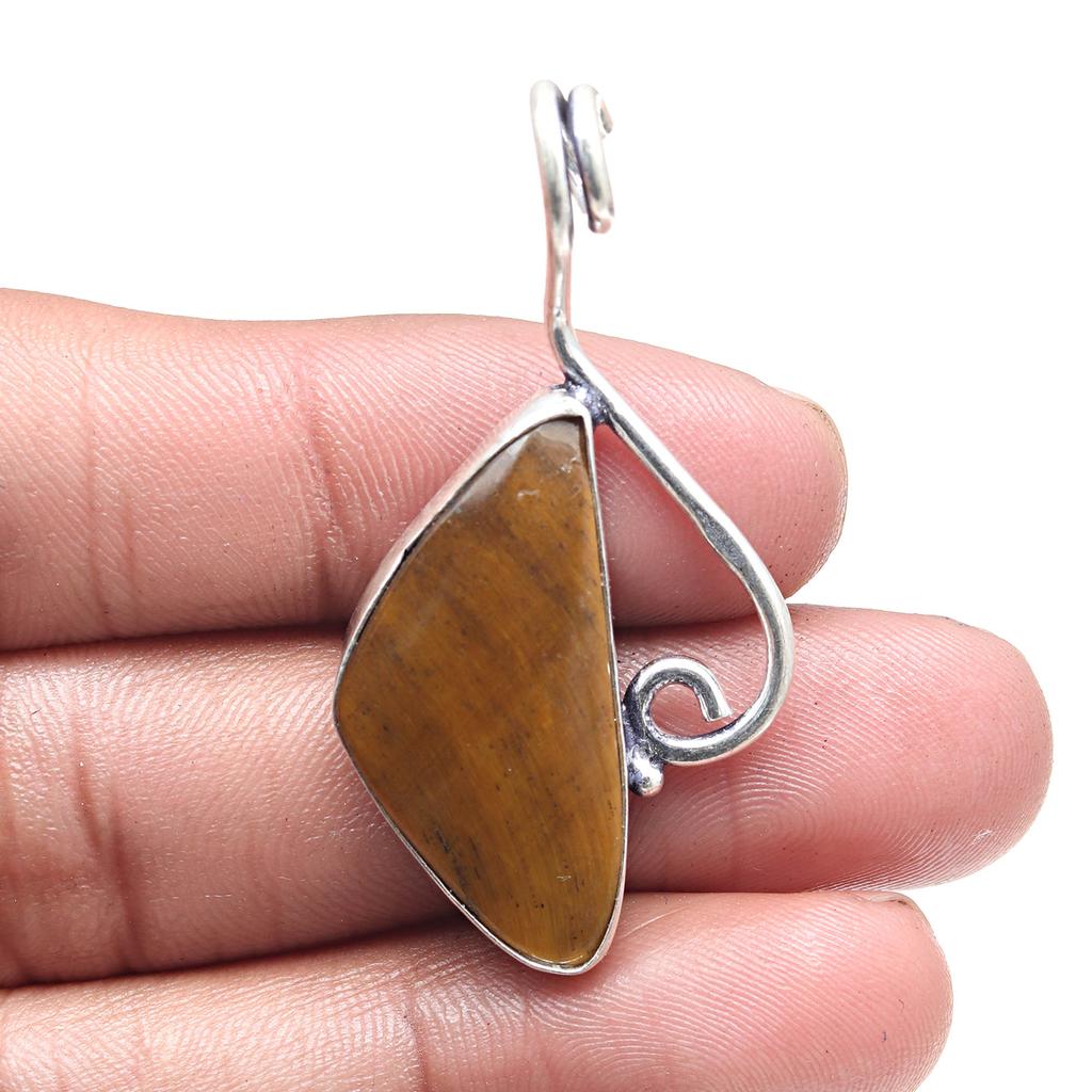 Подвеска с драгоценным камнем тигровый глаз, этническое серебряное украшение на День святого Валентина 2,25 дюйма