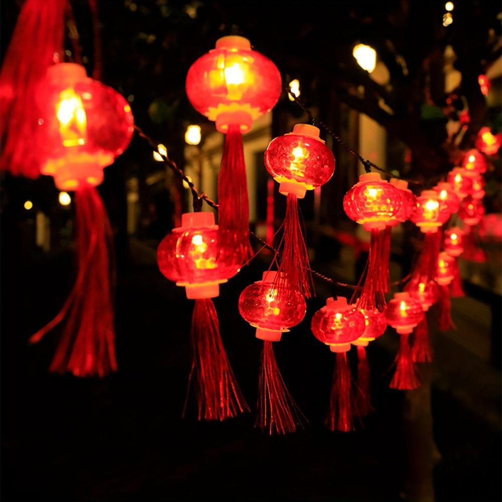 LED Crystal Tassel Lantern Lights New Year Spring Festival Day Decoration Springtime Festival Arrangement Red Flashing String Lights