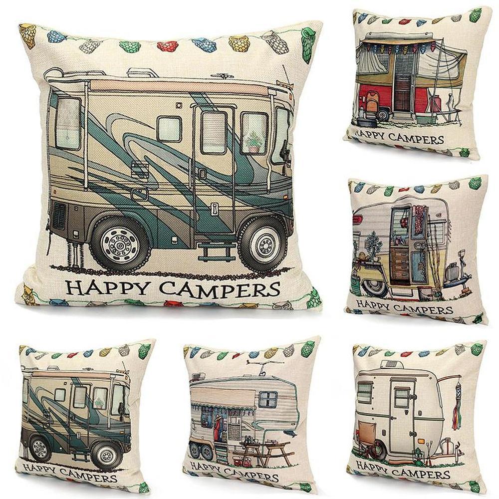 Happy Campers Cushion Covers Letter Pillow Case Camper Pillow Cover for Car