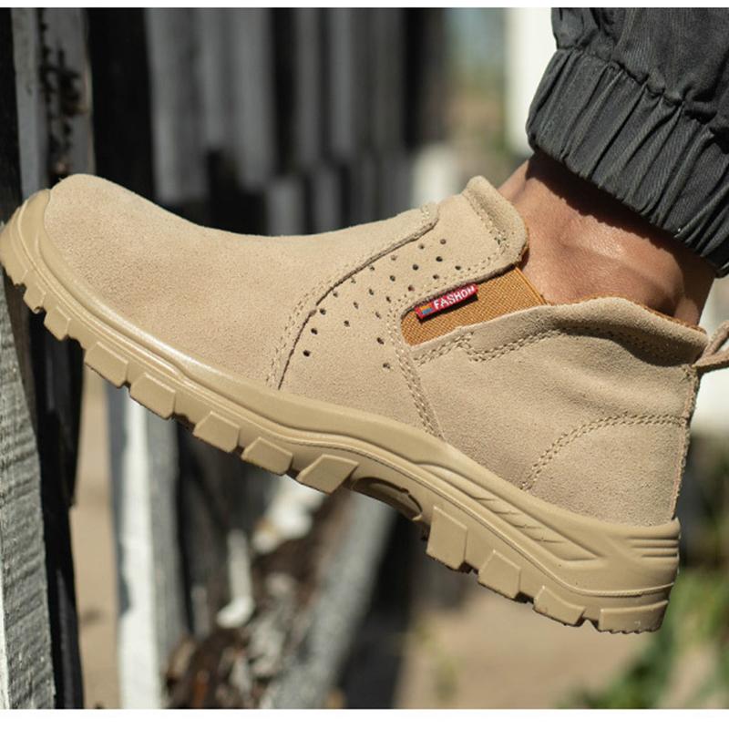 Oulylan Men's Steel Toe Safety Shoes Anti-Smash Anti-Puncture Work Safety Boots Summer Comfortable Breathable Work Shoes