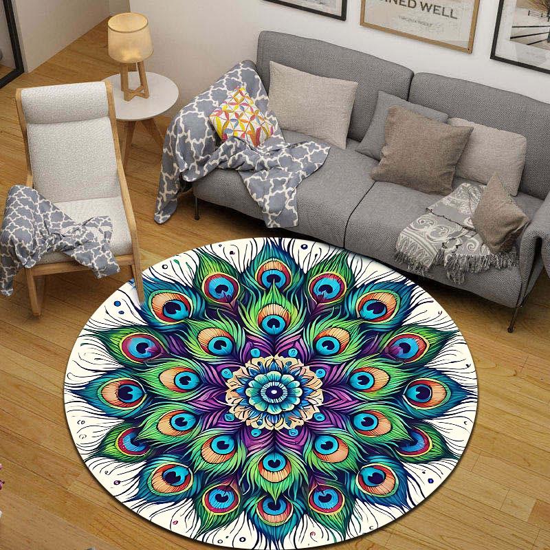 Classic Round Sun Multicolor Rug Pad, Non-Slip Floor Mat for Bathroom