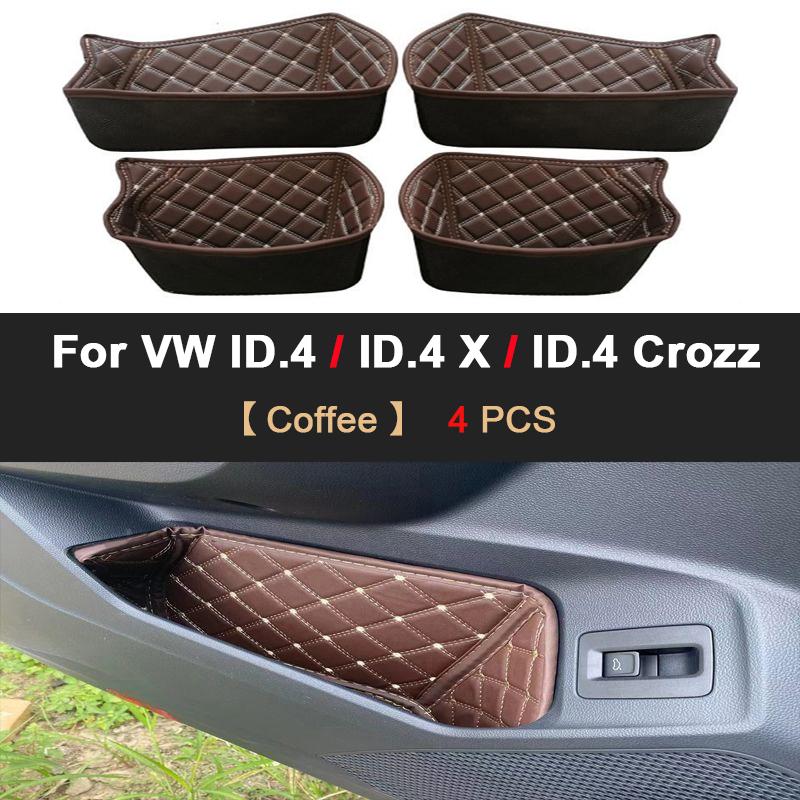 Для Volkswagen VW ID.4 Crozz X -2025 Защитные накладки на органайзеры для хранения в дверях автомобиля, кожаный слот, карманы, аксессуары