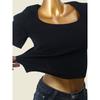 American Style Short Square Collar Sexy Knitwear Foreign Trade Original Order High Elastic Silm Slim Looking Midriff-Baring Short Sleeve T-shirt