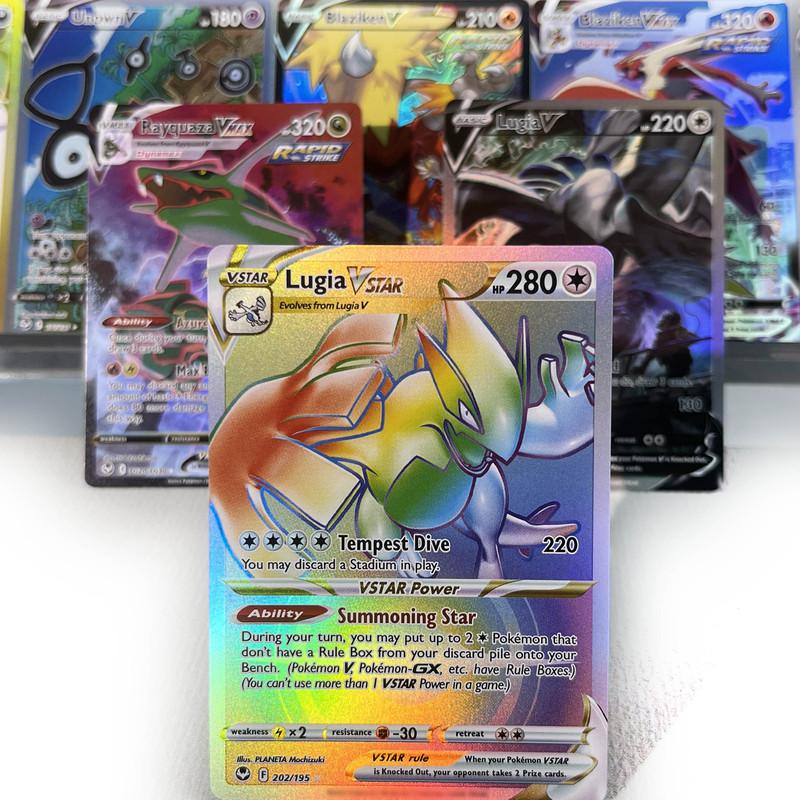 Silver Tempest PKM Cards PTCG6-C GX Rainbow Lugia Rayquaza Lugia VMAX Rare Collection Battle Toys Gifts for Hobbies