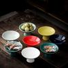Round Ceramic Plate Small Fruit Plate Bowl Tall Feet Refreshment Tray Dried Fruit Plates Dishes Snack Tray Cake Pan Display Tray