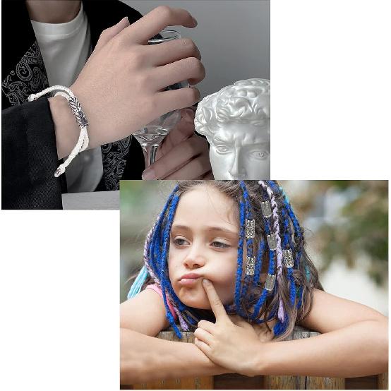 NBEADS 6 Pcs 304 Stainless Steel Beads, 9mm Large Hole Column Spacer Beads Tube 304 Stainless Steel Beads for Necklace Bracelet DIY Jewelry Making