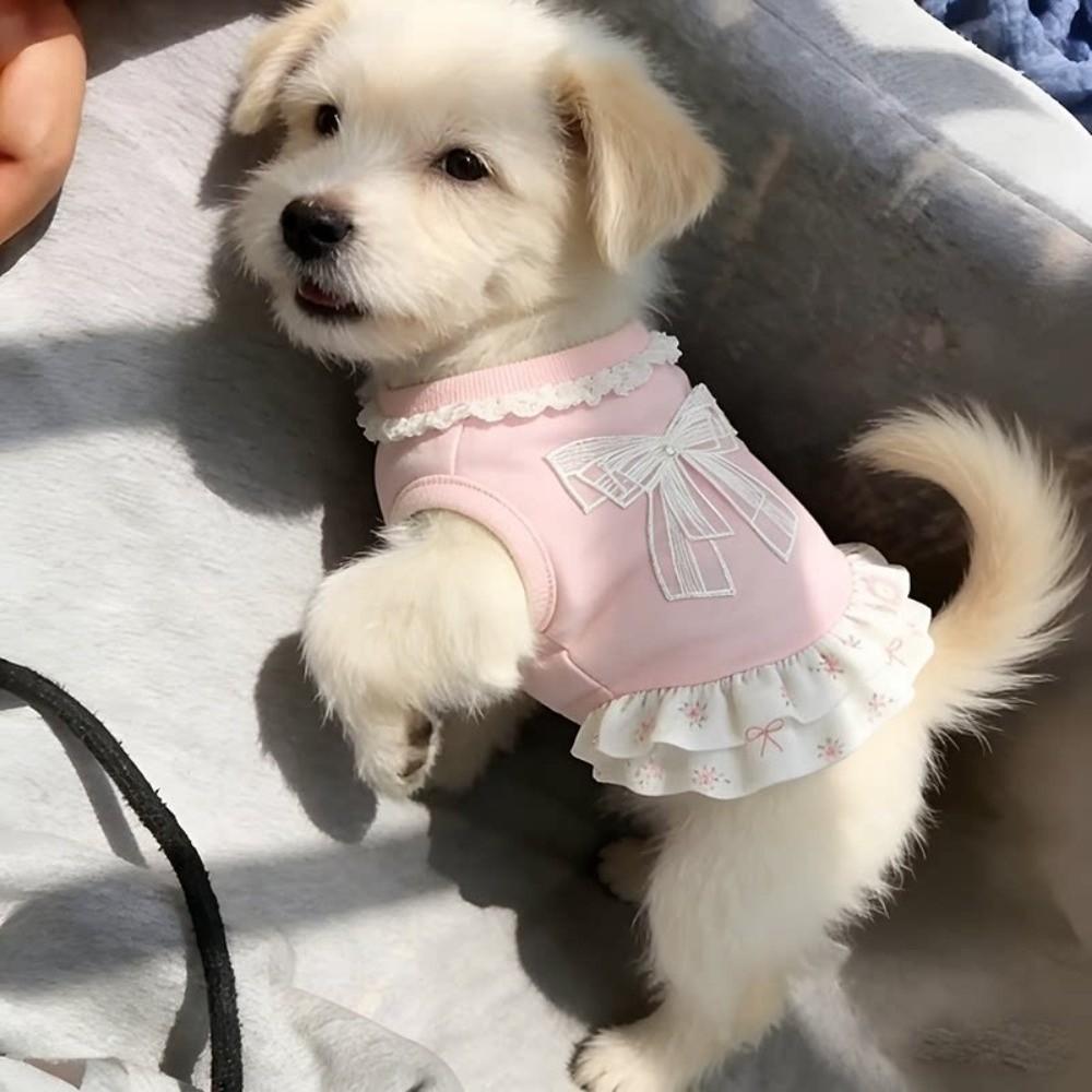 Lotus Leaf Edge Puppy Lace Skirt Thin Dog Cooling Vest Pet Clothing Bow Dog Skirt Casual Wear