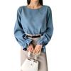[UQQA] Puff Sleeves Blouse Ladies Simple Spring Long Sleeve Elegant Tunic Boat Neck Plain Color Atmosphere Going Out Commute Trip South Korea