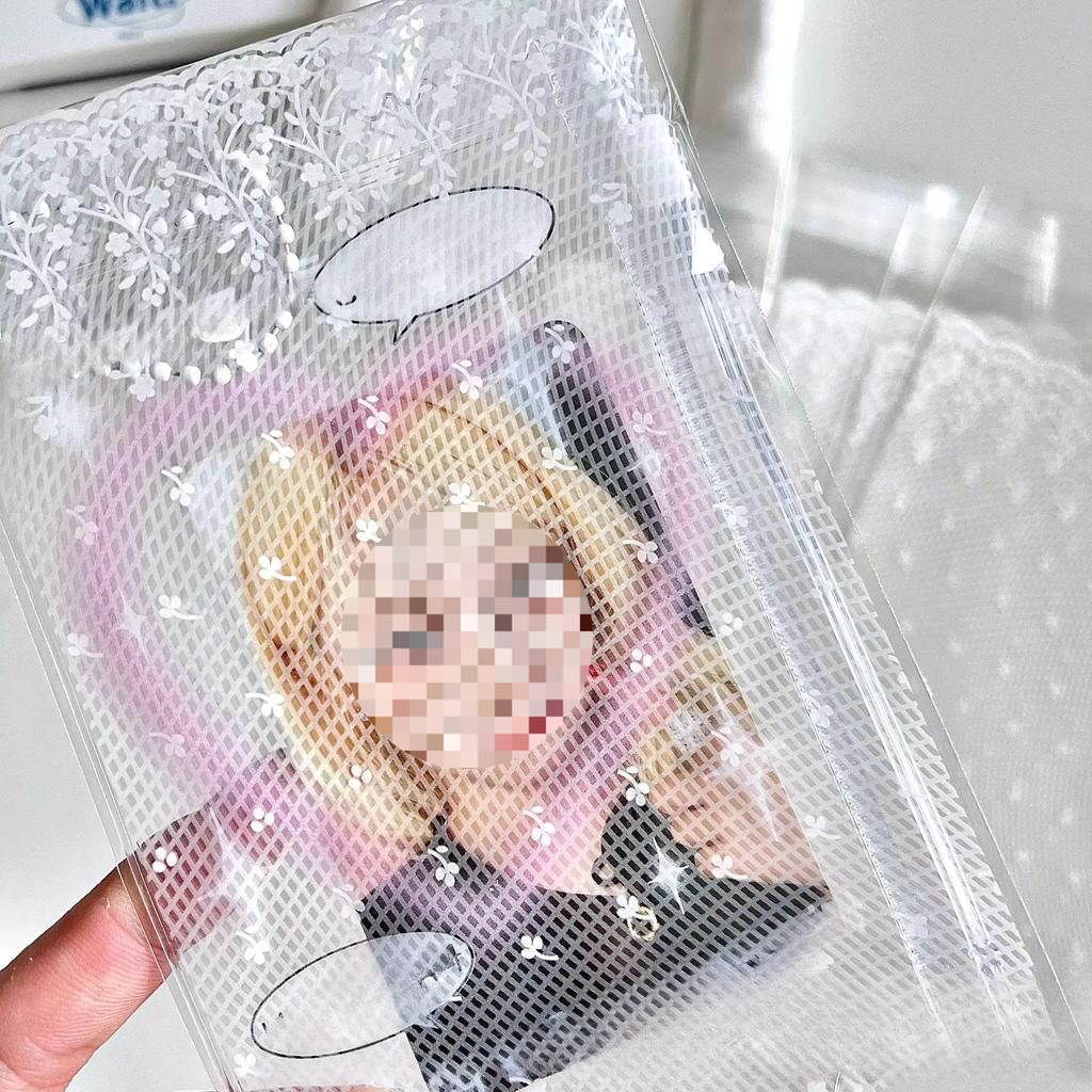 100 шт. Белый кружевной пакет из ОПП с самоклеящимся клапаном, эстетичный, для упаковки фотокарточек K-pop 3 дюйма, декоративный пакет, милая упаковка для подарков для карточек