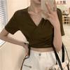 Design-slim V-neck T-shirt for Women Slim Hot Girls Black Strap Short-sleeved Student Top New Summer Style