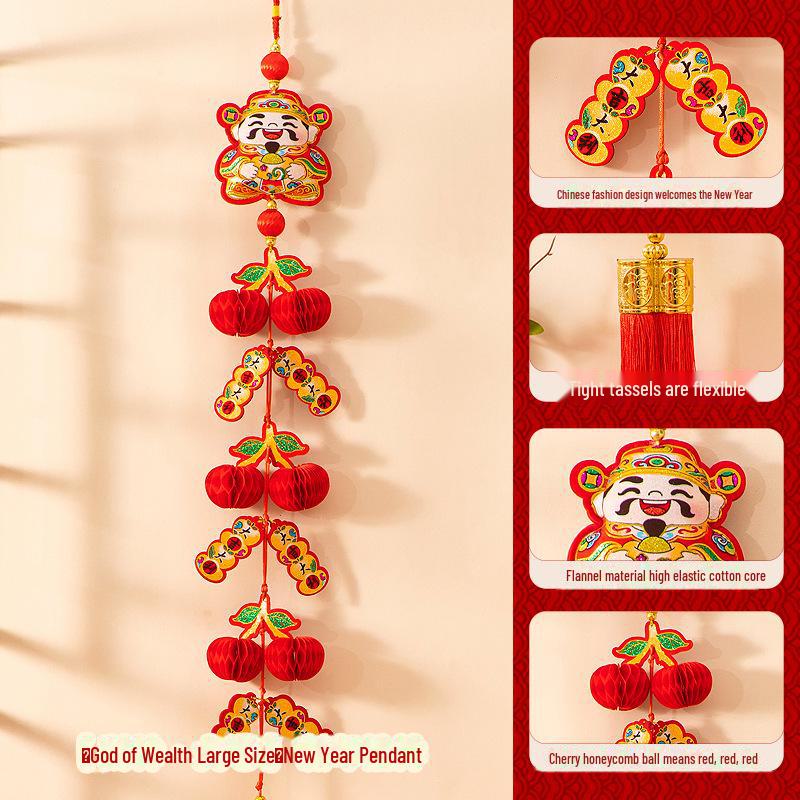 Подвеска к празднику весны 2025 года - год Змеи - колокольчик ветра бога богатства Фу для новогоднего украшения гостиной.