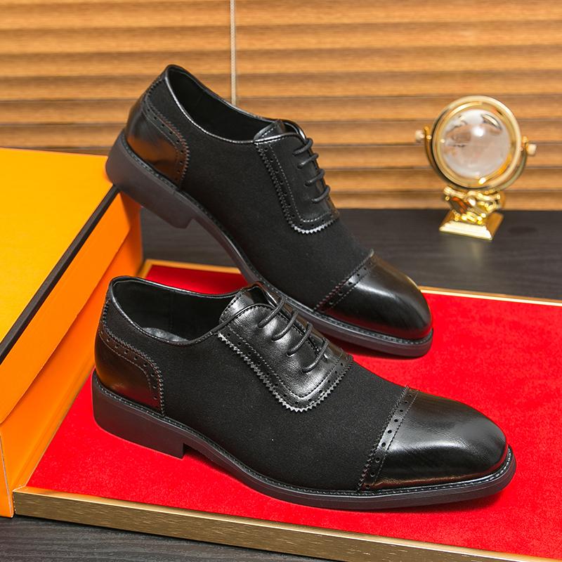 Size 38-46 Classic Men Block Shoes Men Fashion Splicing Pointed Leather Shoes Men Business Dress Shoes European Wedding Shoes