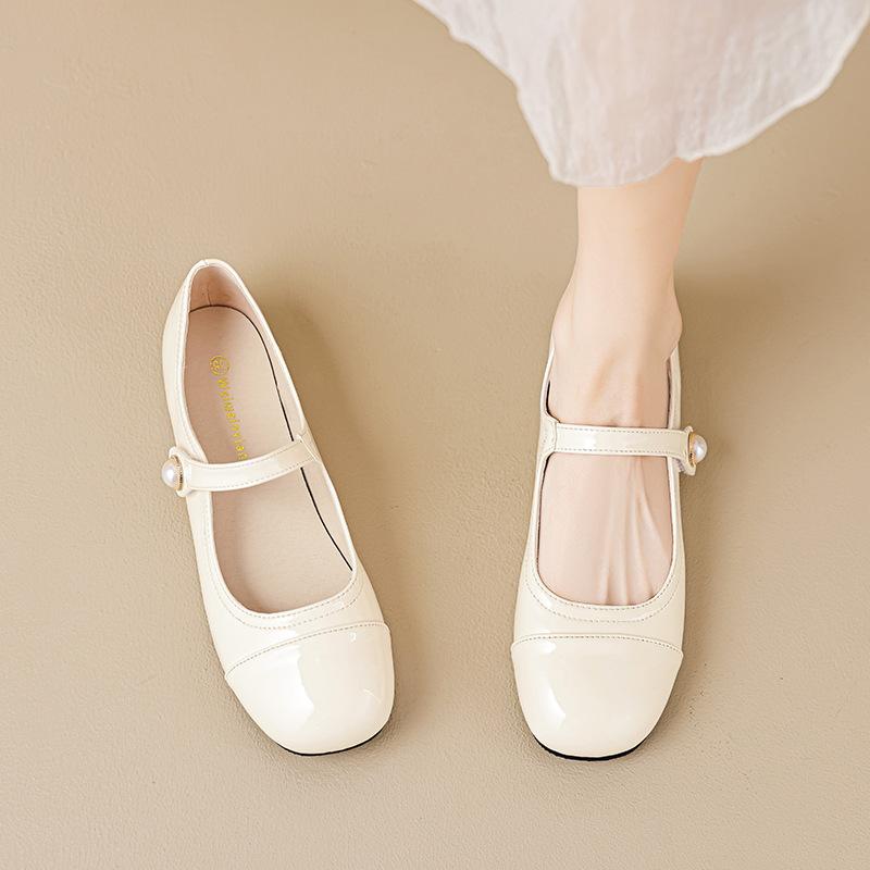 Weiwei Girl 128-3 Французские туфли Мэри Джейн женские на плоской подошве Серебряные туфли One Word со светлым жемчужным узором Мягкая подошва Одиночные туфли женские