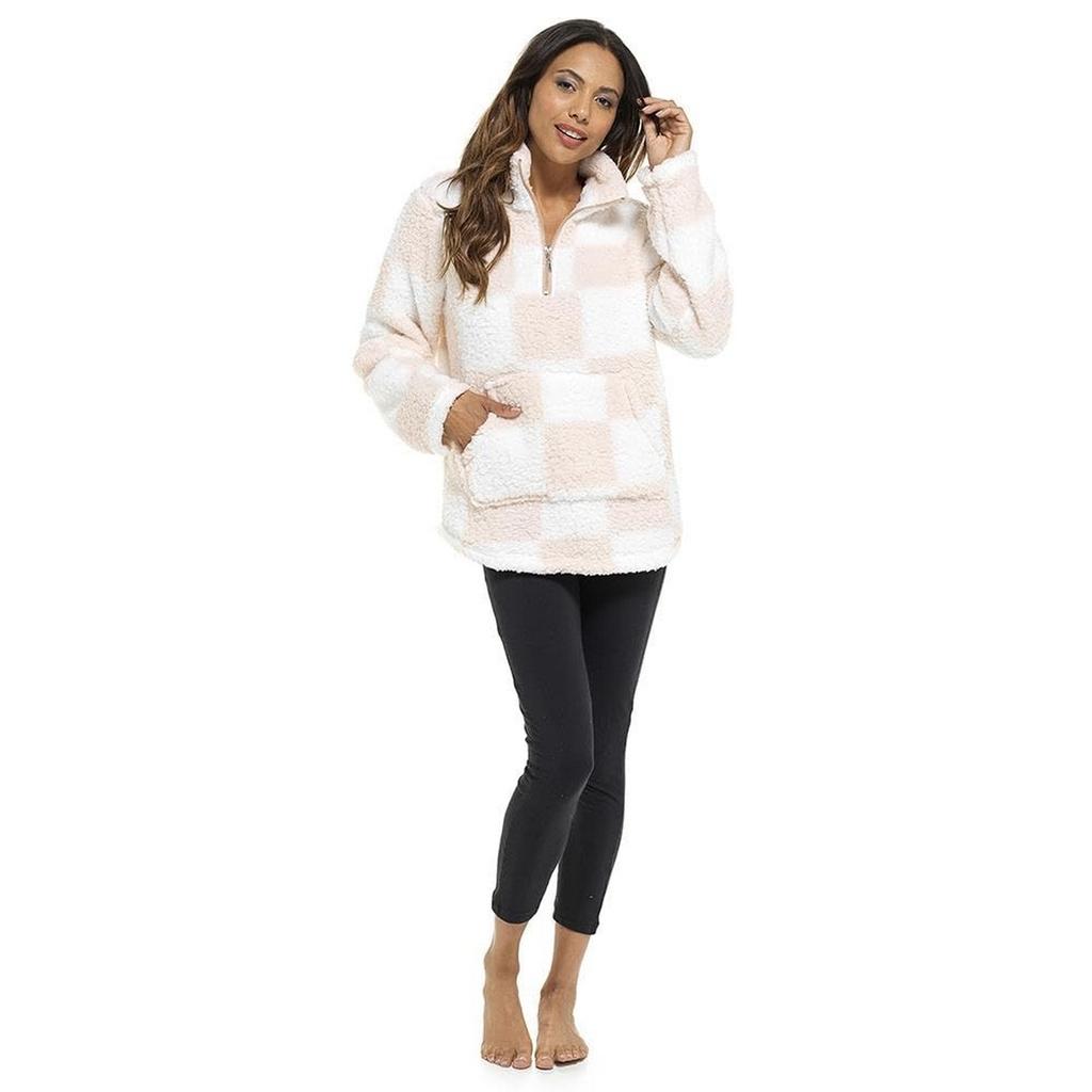 Keanu Womens/Ladies Checked Sherpa Fleece Quarter Zip Pullover