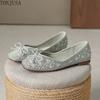 Туфли-лодочки женские со стразами, квадратный носок, плоская подошва, туфли-дуду, корейская версия, универсальные, мягкая подошва, плоский каблук