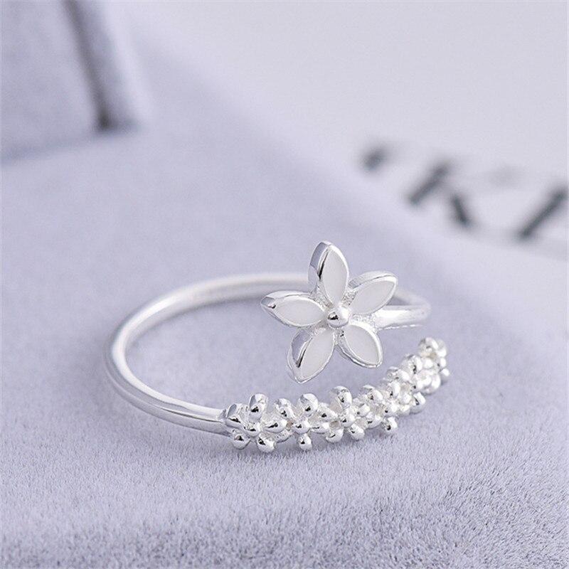 Korean 925 Sterling Silver Flower Adjustable Rings for Women Wedding Trendy Jewelry Anillos Jz156