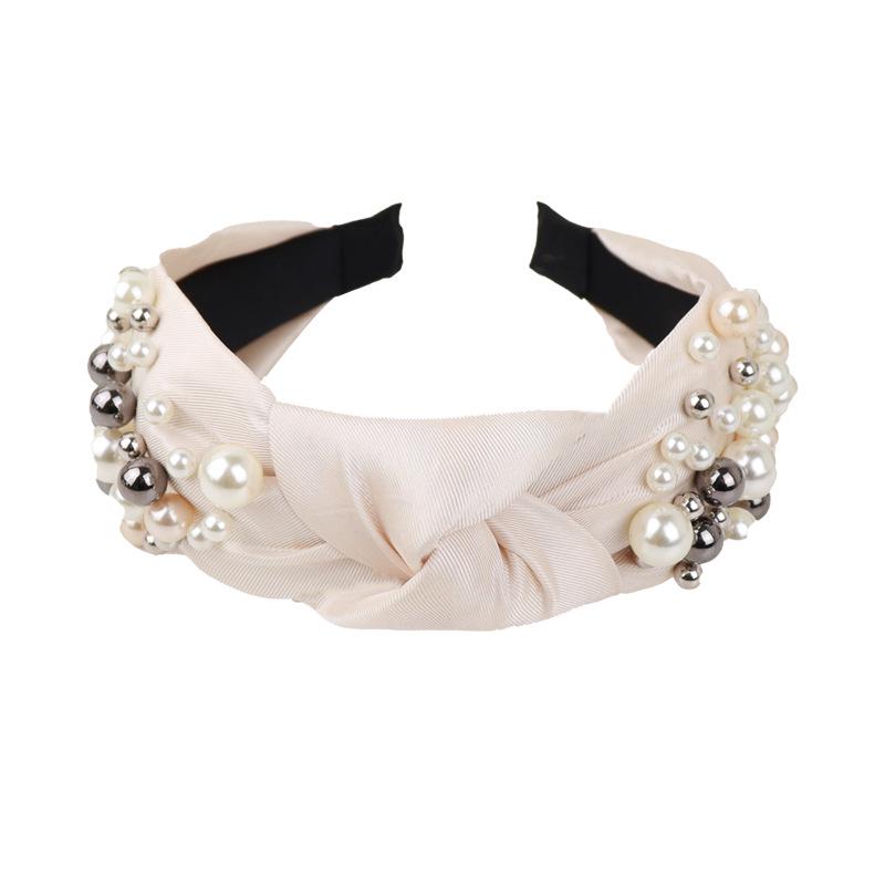 Европейский и американский узелковый ободок с жемчугом: Модный широкополый головной убор с подкладкой и узлом посередине