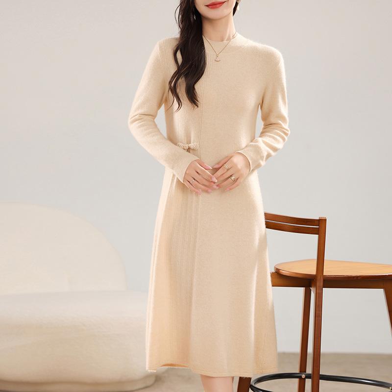 Women's Cashmere Dress Qinghe Cashmere 30% Cashmere 70% Wool Autumn and Winter Cashmere Skirt Soft and Warm