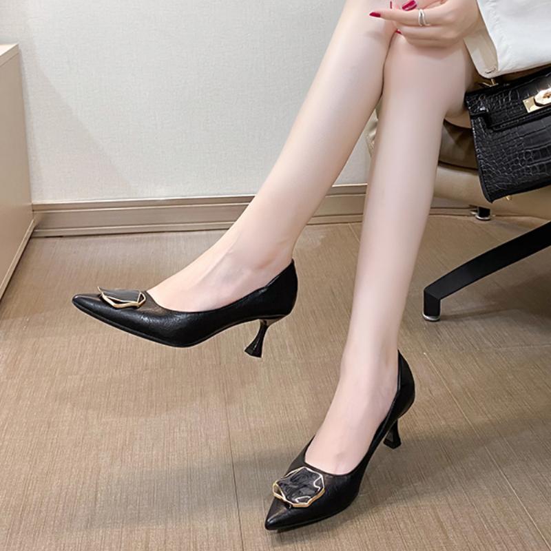 Fashion 2024 Spring Summer New Style Women's High Heels Fairy Witch Shoes Pointed Toe Rubber Upper Elegant Single Shoes Explosive Model