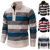 Autumn And Winter Men'S Stand-Up Collar Half-Zipper Knitted Sweater Top Fleece Thickened Fashion Striped Pullover